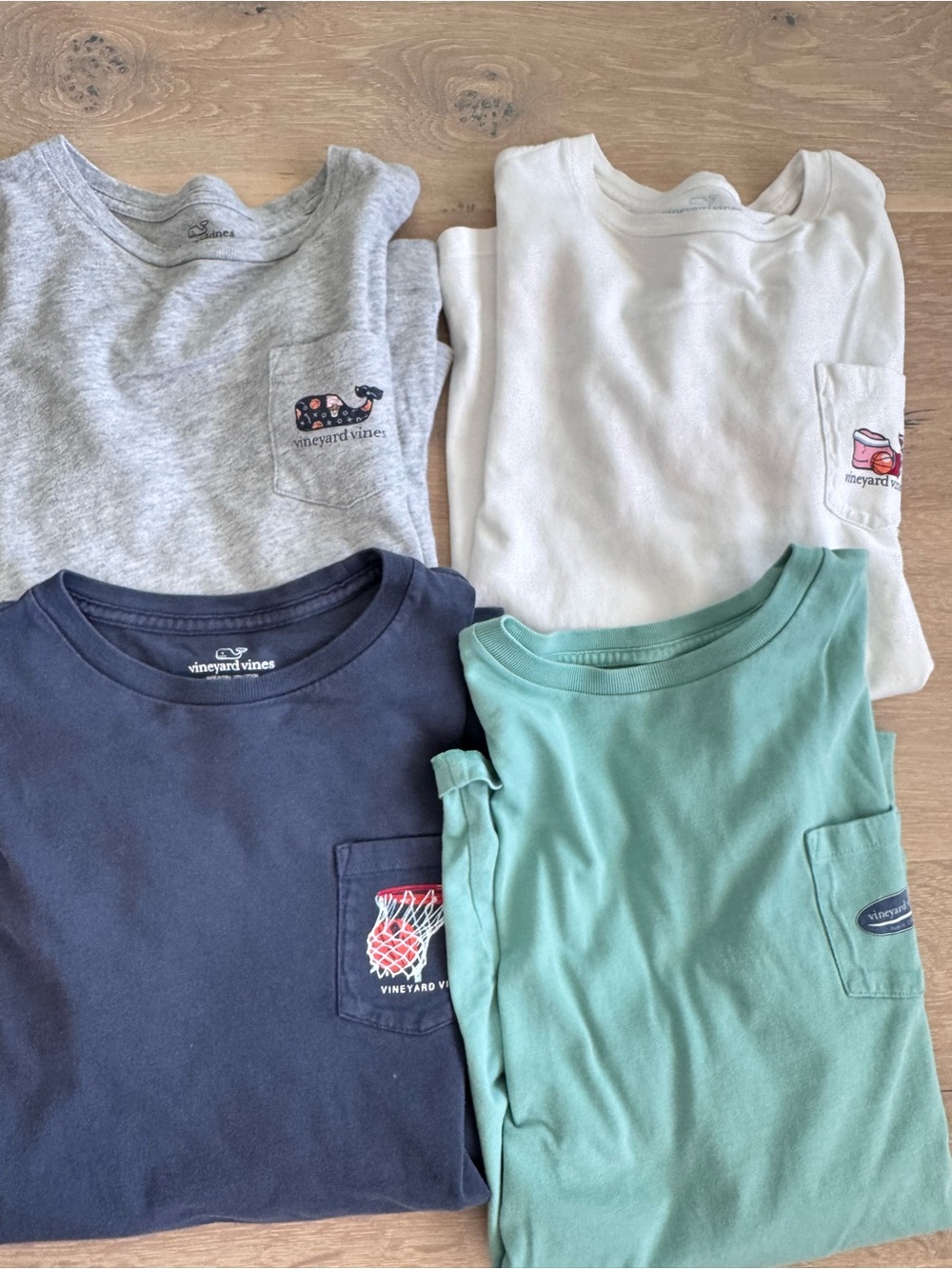 Vineyard Vines Kids Pocket Tee - Blue, Gray, White, Green (4-Pack)